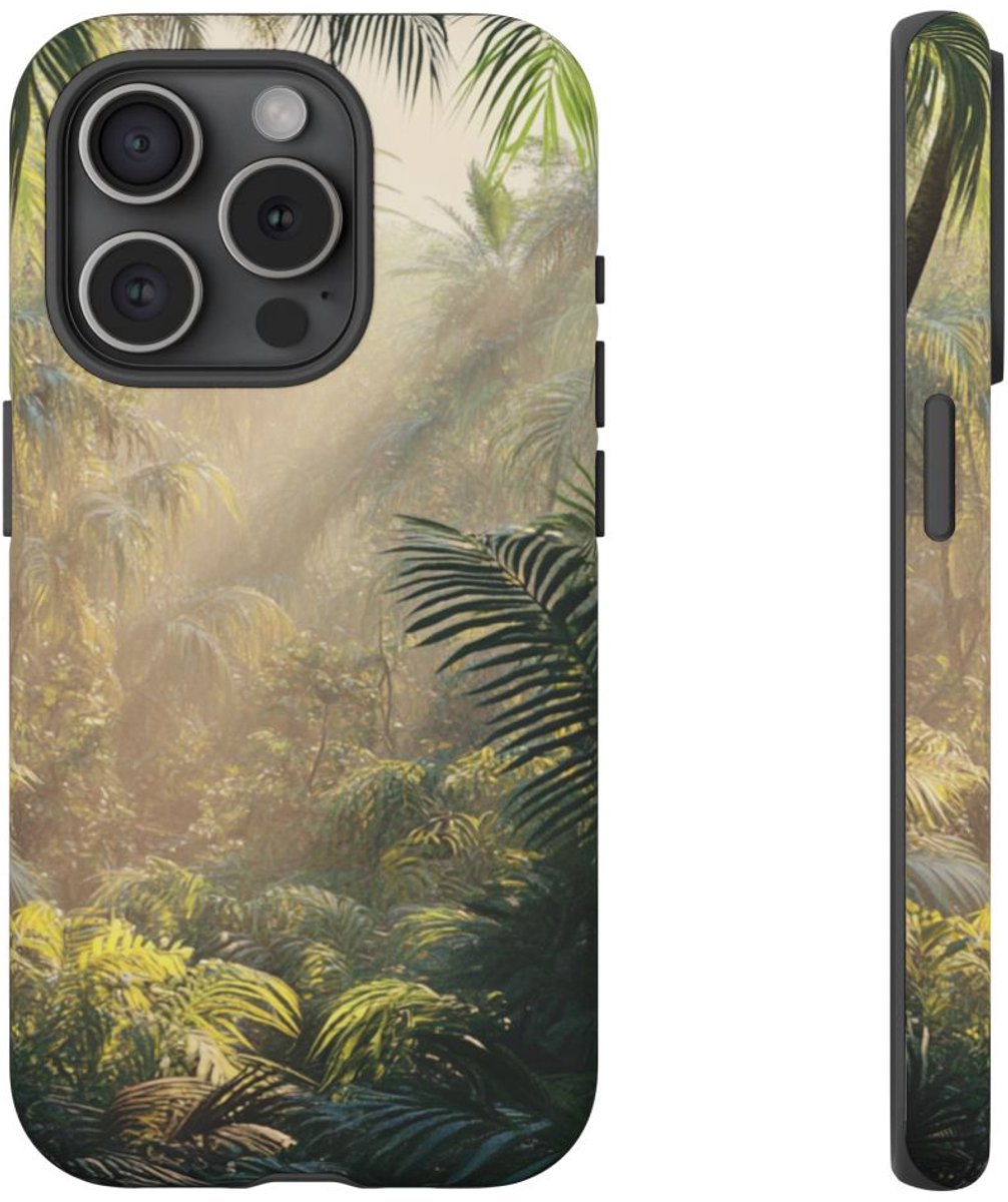 Zonnige Tropisch Boslandschap – Telefoonhoesje Geschikt voor iPhone 15 Pro