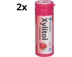 Miradent Xylitol Kauwgom | Aardbei | 2 x 30 stuks | Voordeelverpakking