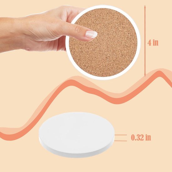 GOH DODD Keramische tegels voor ambachten onderzetters, 24 stuks 10 cm blanco onderzetters ongeglazuurde keramische witte tegels met 24-pack kurksteunpads voor schilderen, alcoholinkt, acrylgieten