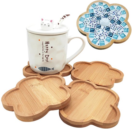 HZOUHONG Bamboe onderzetters, 12 stuks, mozaïekonderzetters, hout, lege