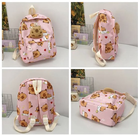 Capybara Rugzak Voor School, Leuke Preppy Esthetische Y2k Rugzak Met Kawaii Pin En Accessoires Voor Meisjes, Bruin, standard