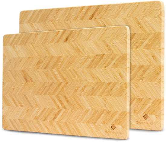 Ensemble de planches à découper SOPHIOR en Bamboe et bois - Motif à chevrons - Bois 100 % durable certifié FSC - Accessoires BBQ - Planches à découper - Planche à découper en bois - 42 x 35 x 1,8 cm / 35 x 25 x 1,8 cm