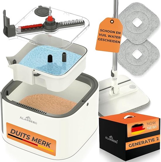 Ensemble de serpillière ALANBERG® Gen 2 avec seau – Séparation Water sale/eau propre – Wit
