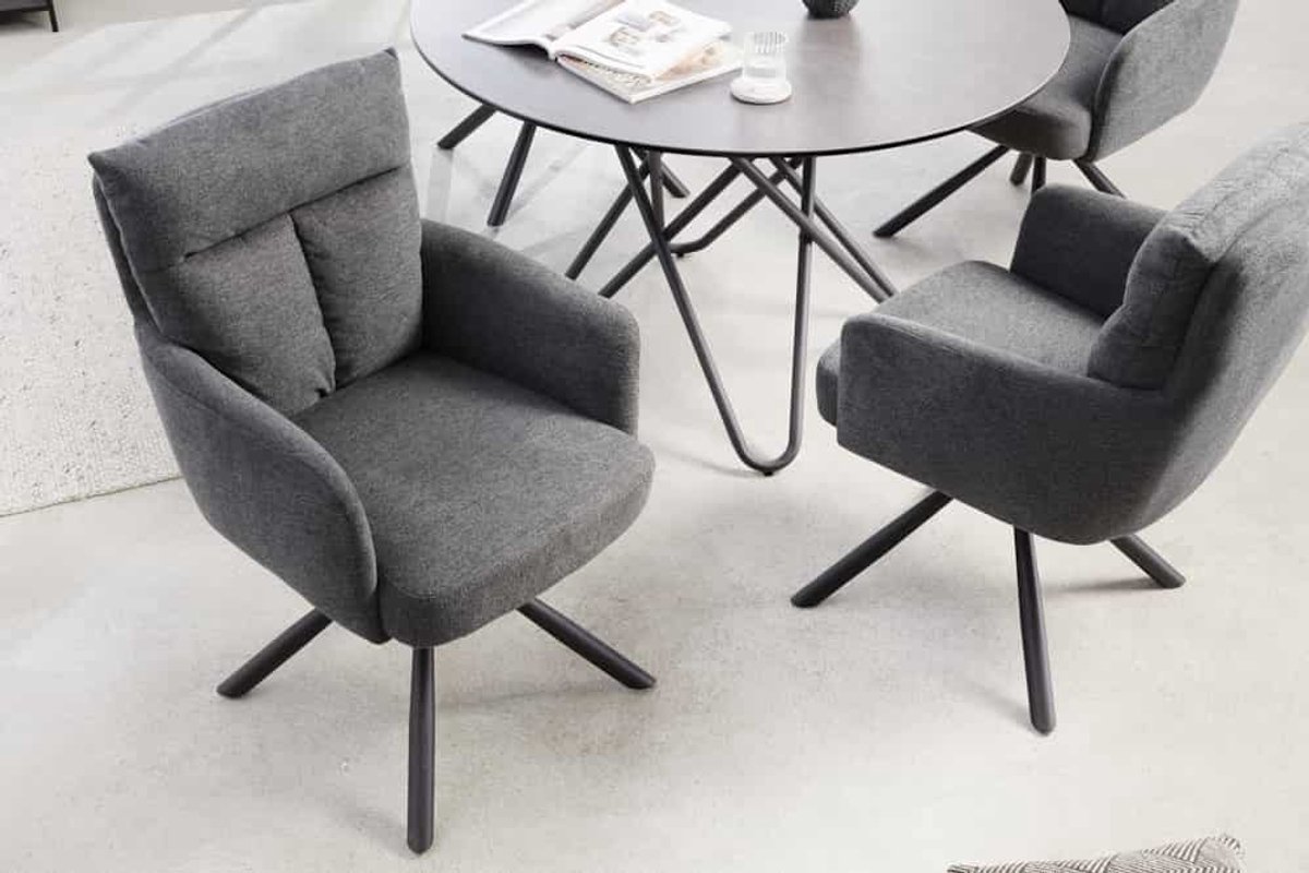 Draaibare retro stoel BIG GEORGE grijs met armleuningen en Bonnell veerbekleding - 42082