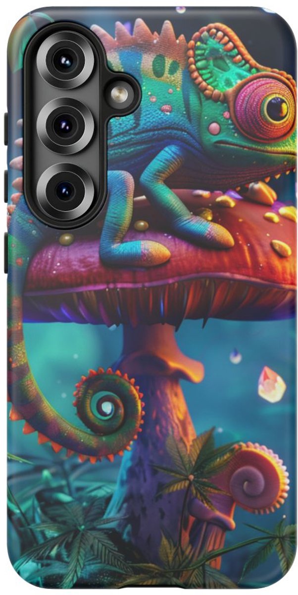 Kleurrijke Kameleon op Paddenstoel – Telefoonhoesje Geschikt voor Galaxy S25