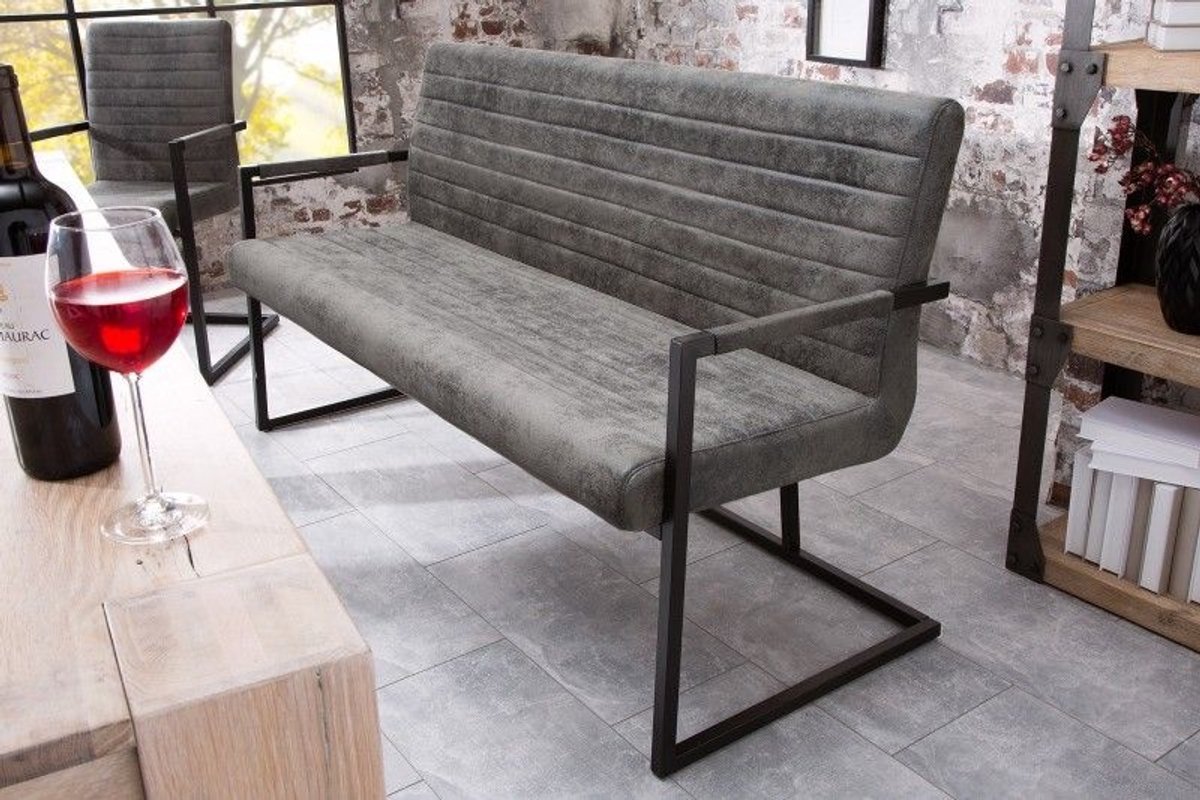 industrieele sledebank LOFT 160cm vintage grijs met armleuning - 38199