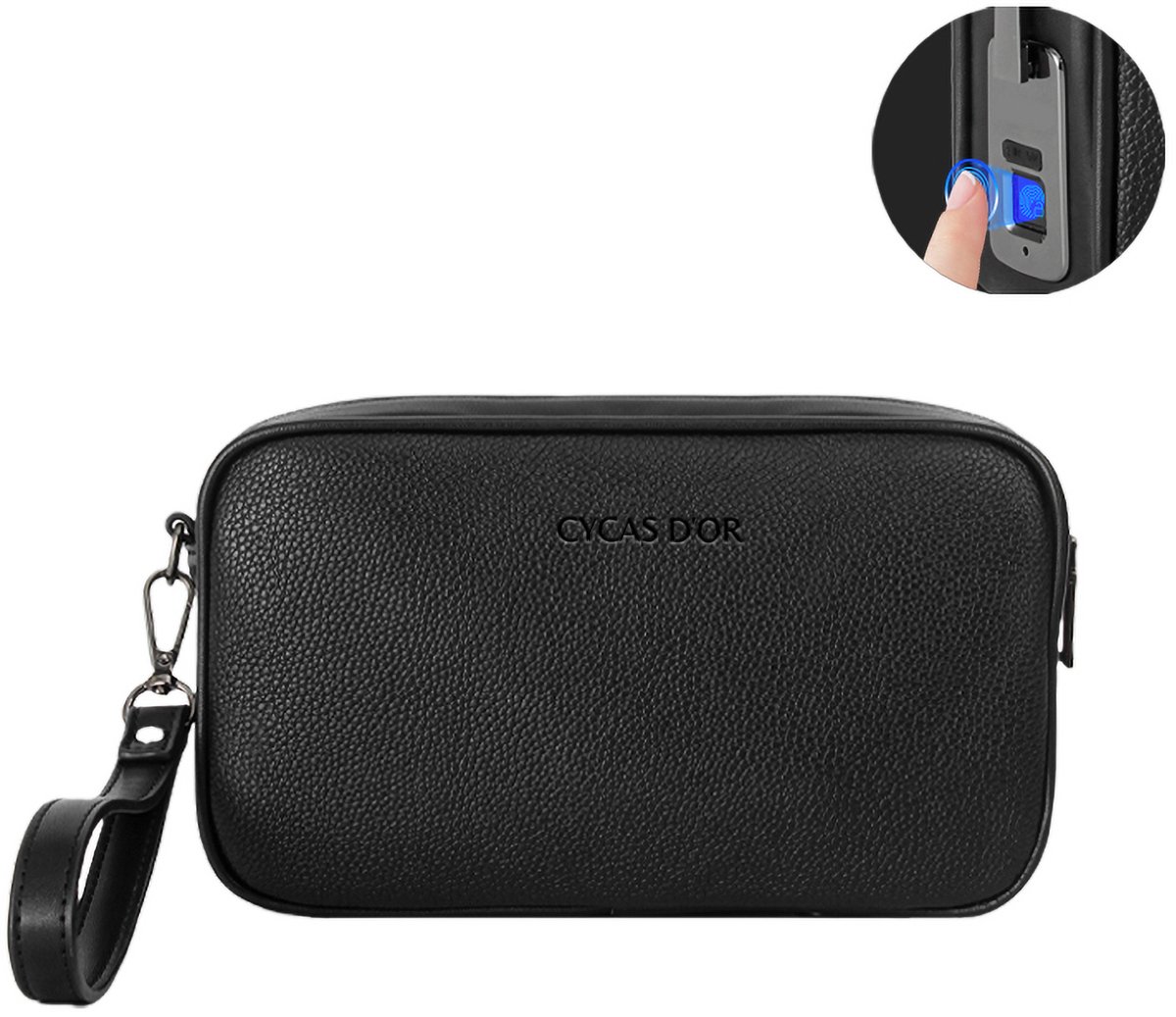 Caelus Leren Handtas met Vingerafdrukslot en Afneembare Polsband – Anti-Diefstal Unisex Tas – Zwart – Fingerprint Technologie