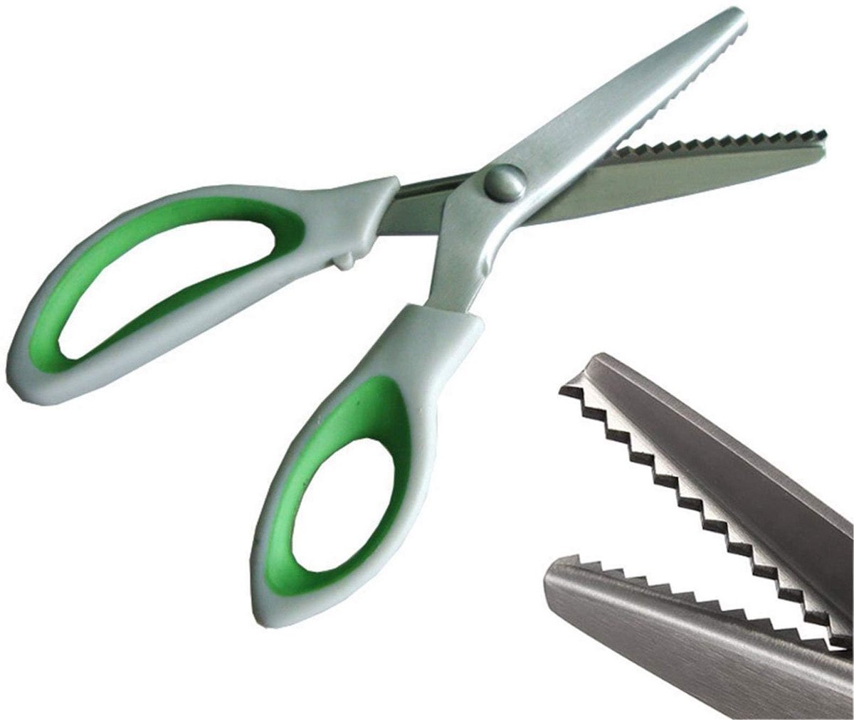 Groene schaar, comfortabele grip, zigzagknipschaar, professionele handkleermaker