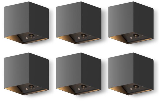 CALEX Volterra Wandleuchte, für Außen & Innen, warmweißes Up & Down Licht, Akku aufladbar mit USB-C, kabellos, Bewegungsmelder, wasserdicht, Schwarz