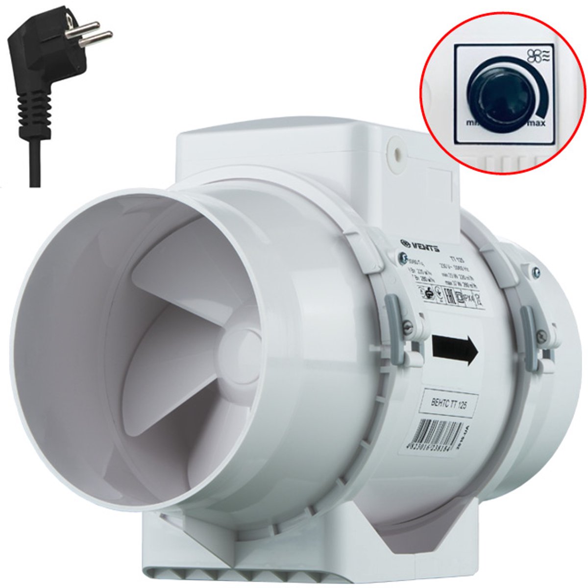 Vents TT buisventilator 100 mm - Met regelaar en stekker - Inline fan