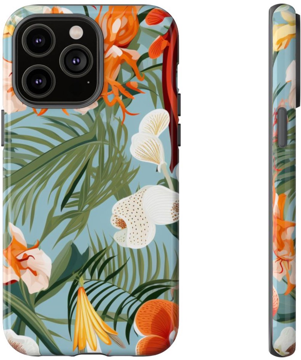 Tropische Orchideeën en Bladmotief – Telefoonhoesje Geschikt voor iPhone 14 Pro Max