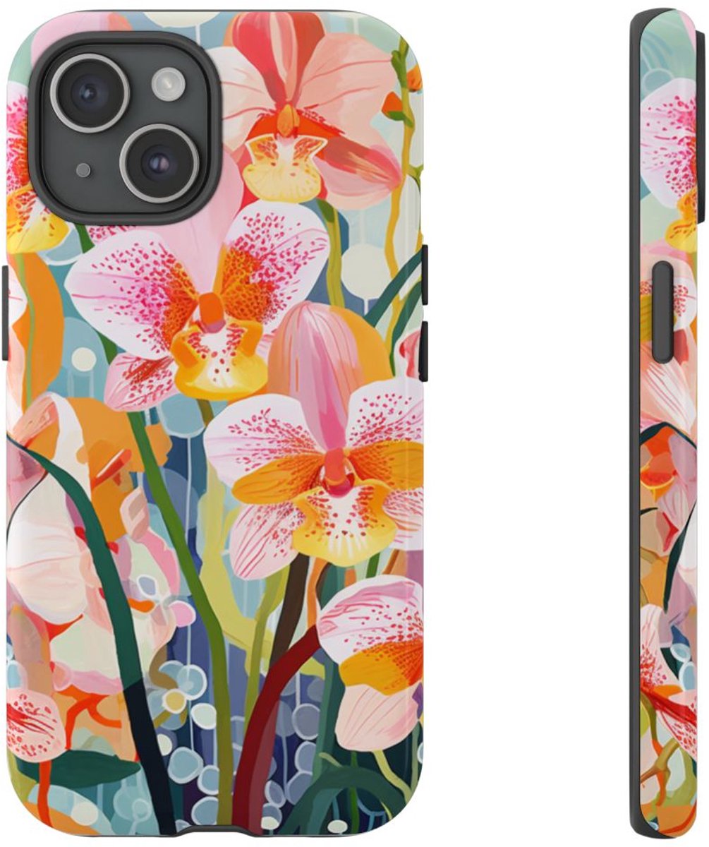 Kleurrijke Orchideeën Illustratie – Telefoonhoesje Geschikt voor iPhone 15
