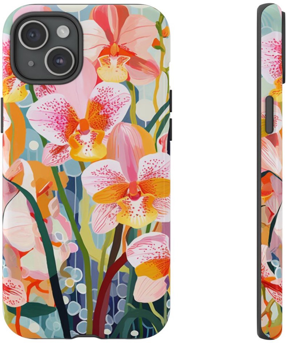 Kleurrijke Orchideeën Illustratie – Telefoonhoesje Geschikt voor iPhone 15 Plus
