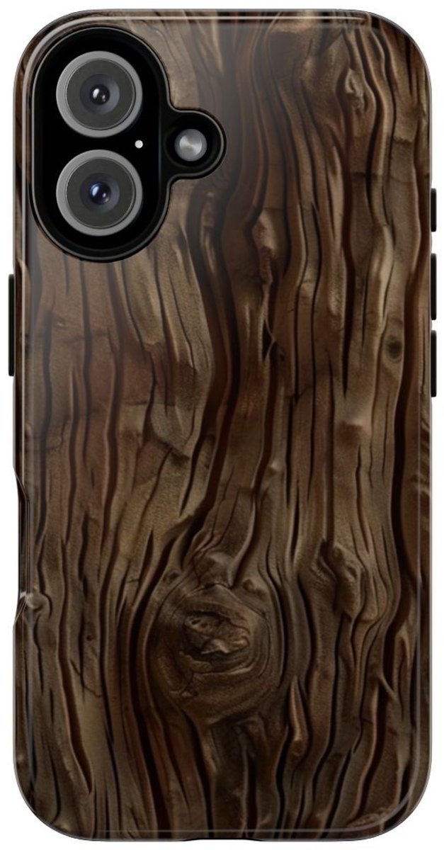 Donkerbruine Houtstructuur met Glanzend Effect – Telefoonhoesje Geschikt voor iPhone 16