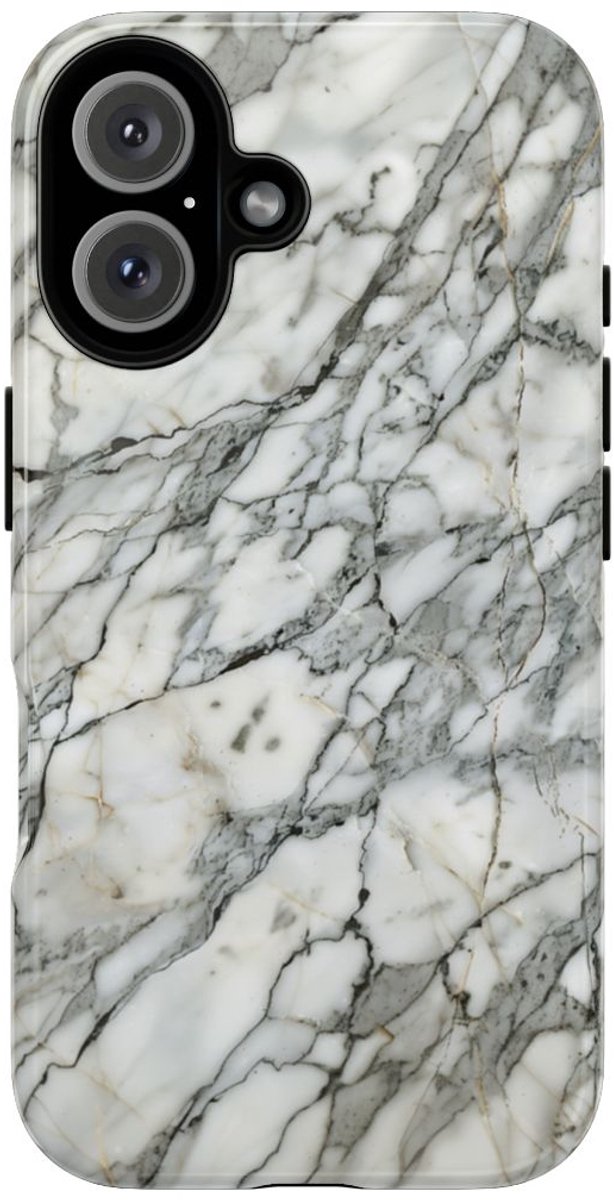 Wit Marmerpatroon met Glanzende Afwerking – Telefoonhoesje Geschikt voor iPhone 16