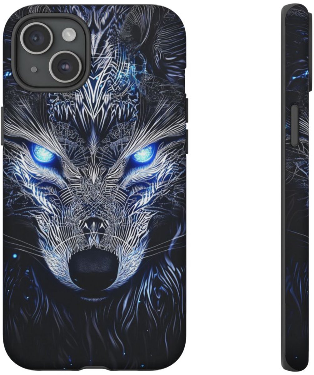 Majestueuze Wolf met Gloeiende Ogen – Telefoonhoesje Geschikt voor iPhone 15 Plus