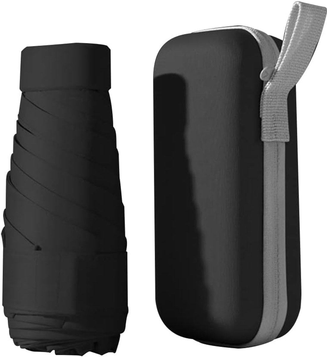 Mini-vouwparaplu – paraplu - paraplu opvouwbaar - Opberghoes in capsulevorm – UV-bescherming – Draagbare reisparaplu – Zwart