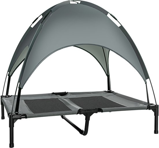 PawHut Buiten Hondenligbed Met Dak, Verhoogd Hondenbed Voor Grote Honden 106 X 76 X 99 Cm Koffie~1udu73s0hp000