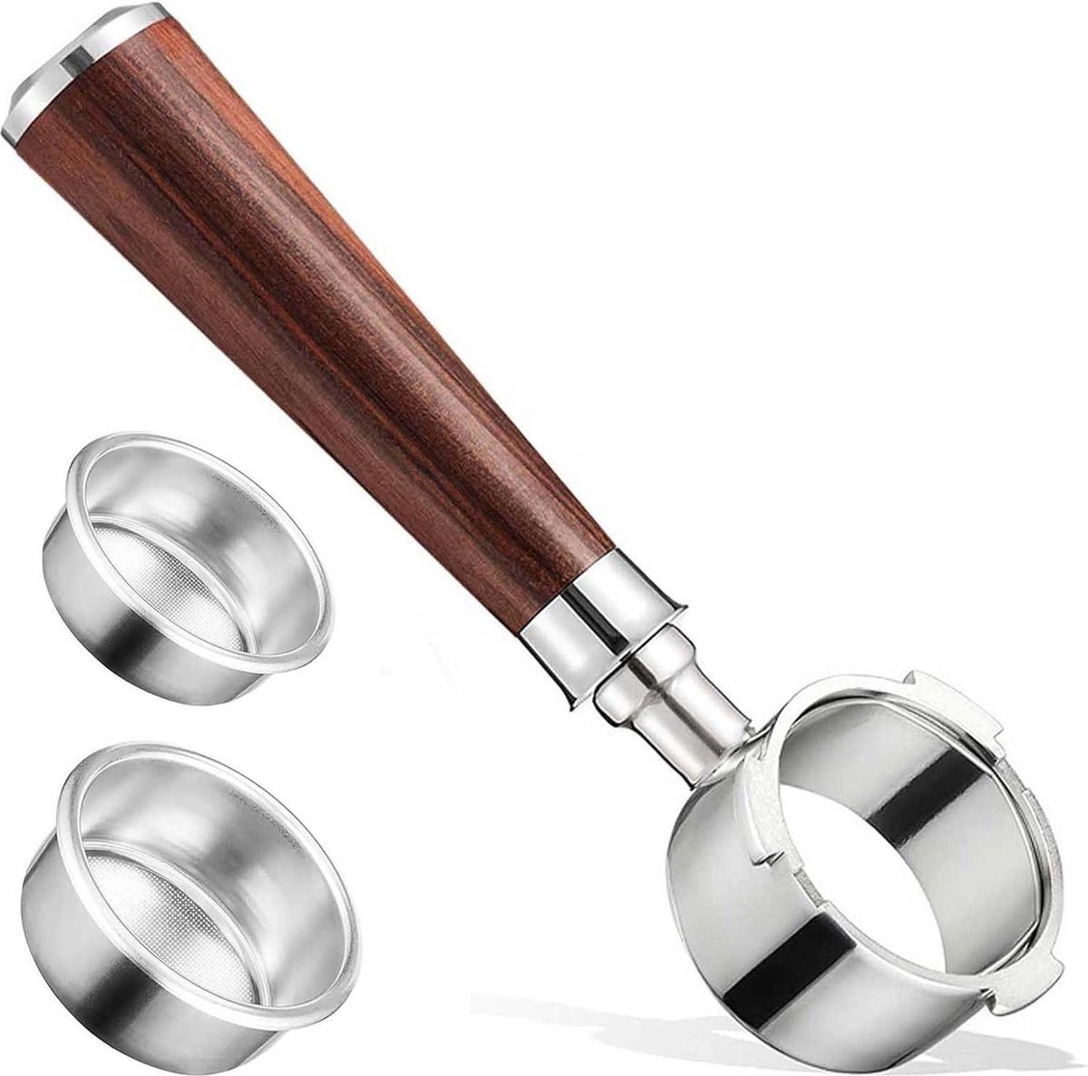 QPFO Bodemloze filterhouder 51 mm houten handvat rvs portafilter voor espressomachine