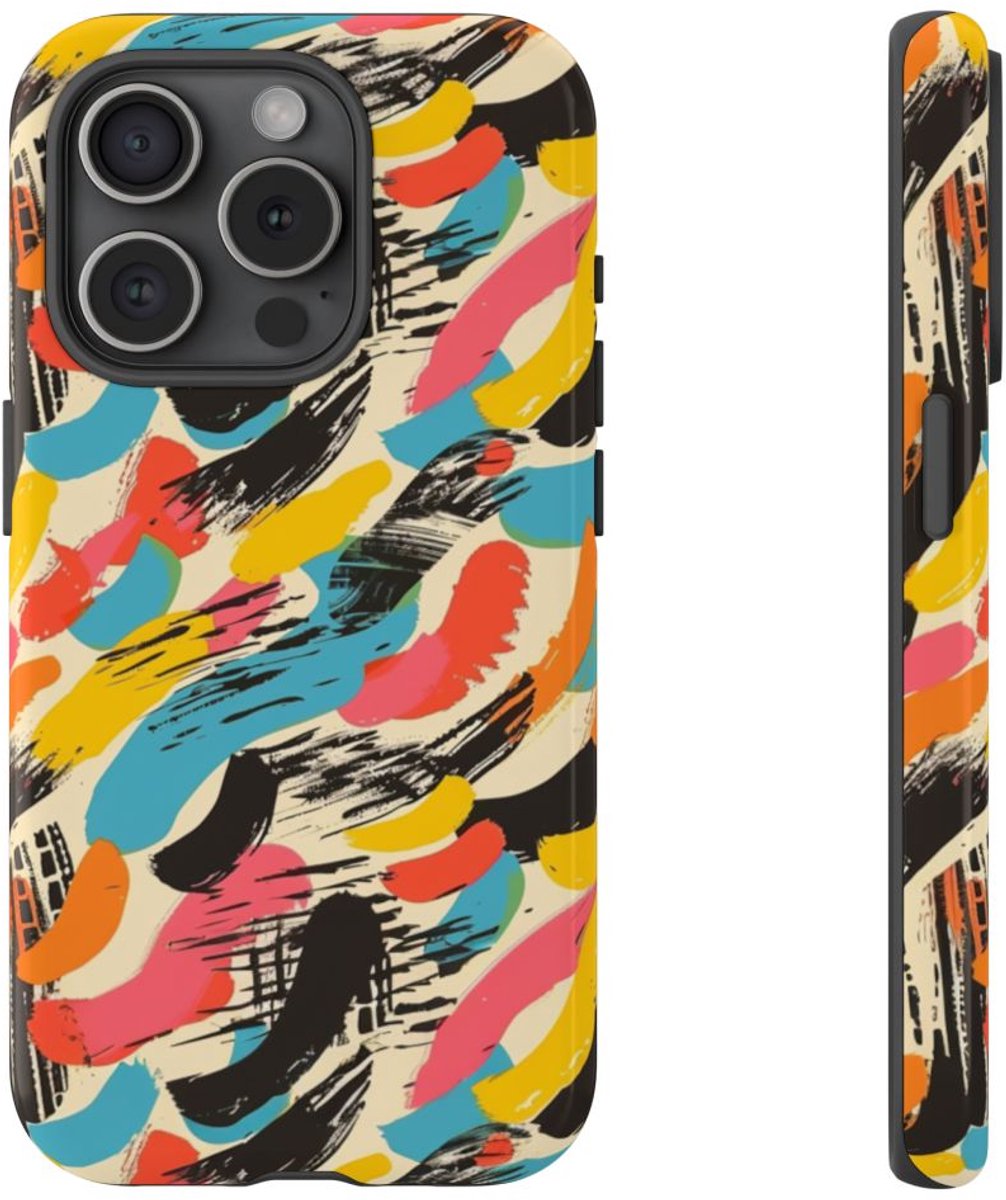 Levendig Abstract Penseelstrepenpatroon – Telefoonhoesje Geschikt voor iPhone 15 Pro