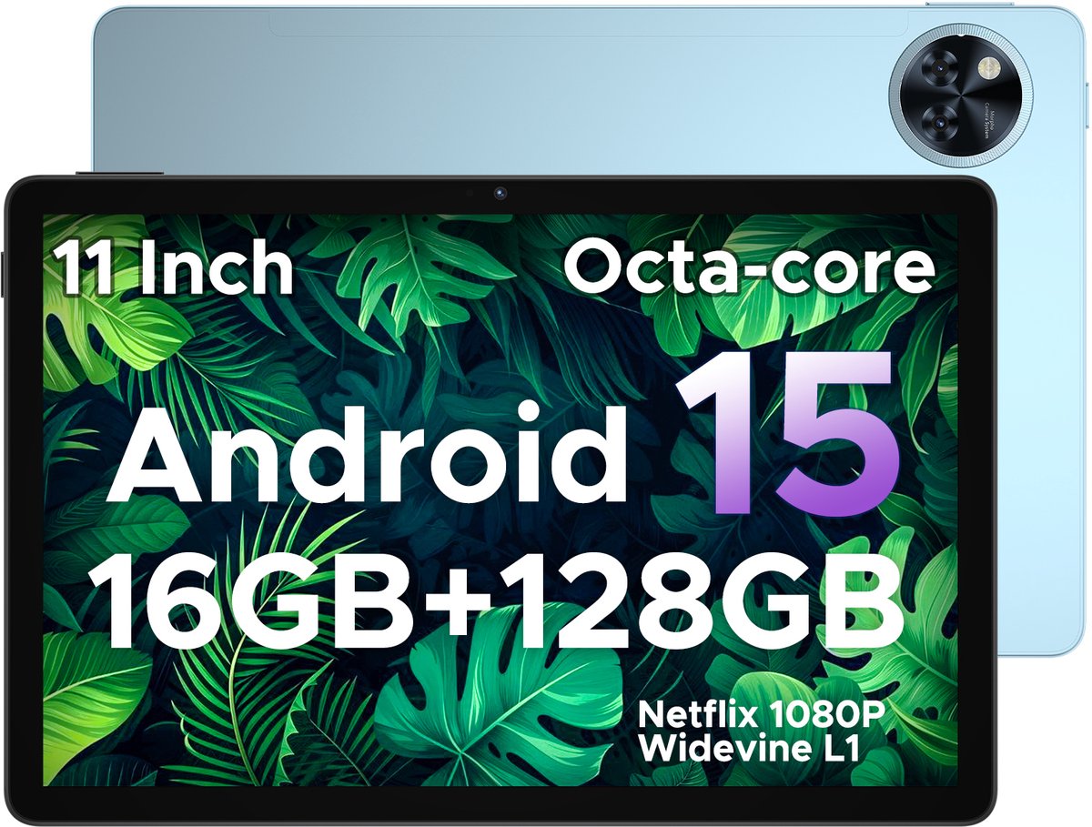 DOOGEE Tablet U11-Android 15 -11 inth 90 Hz-16 GB RAM+ 128 GB ROM/TF 2TB - Dubbele boxluidsprekers - 8580 mAh - Face ID - 5G WiFi - Widevine L1 - GPS - Blauw