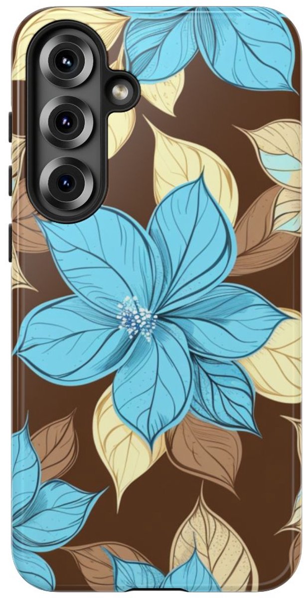 Turquoise en Beige Bloemenpatroon – Telefoonhoesje Geschikt voor Samsung Galaxy S25 Plus