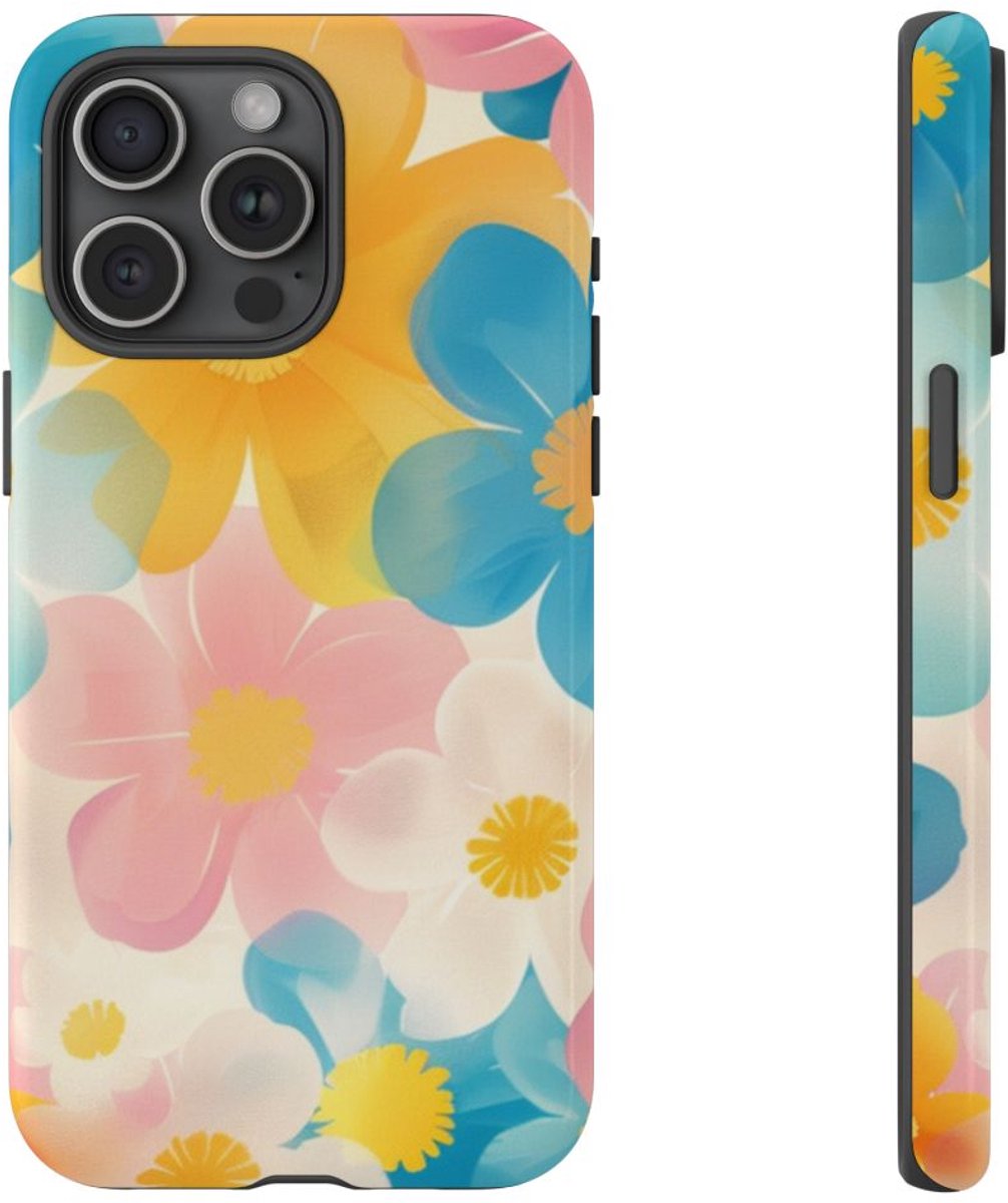 Vrolijk Pastel Bloemenpatroon – Telefoonhoesje Geschikt voor iPhone 15 Pro Max
