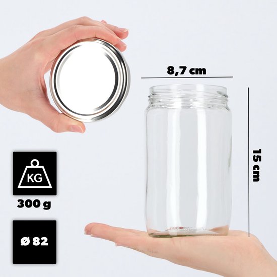 KADAX Weckpotten, 720 ml, inmaakpotten voor schroefdeksel, jampot, voorraadpot, conservenglas, ronde potten (zilver/8 stuks)