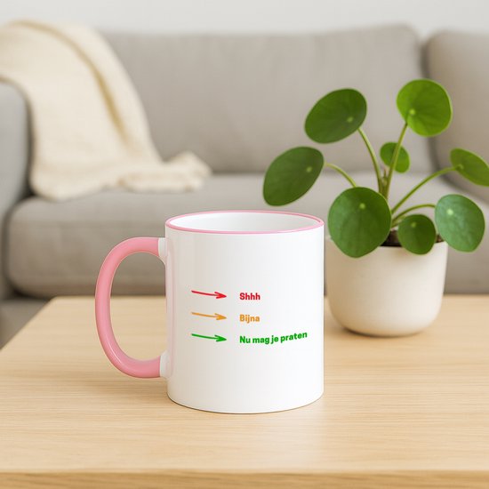 Hacebo® - Chut, presque, maintenant tu peux parler tasse à café avec bord coloré rose - Citations - citations de personnes qui aiment - tasse à thé - tasse à café - texte drôle - citations - anniversaire - cadeau - cadeau - tasse à café - 330 ML