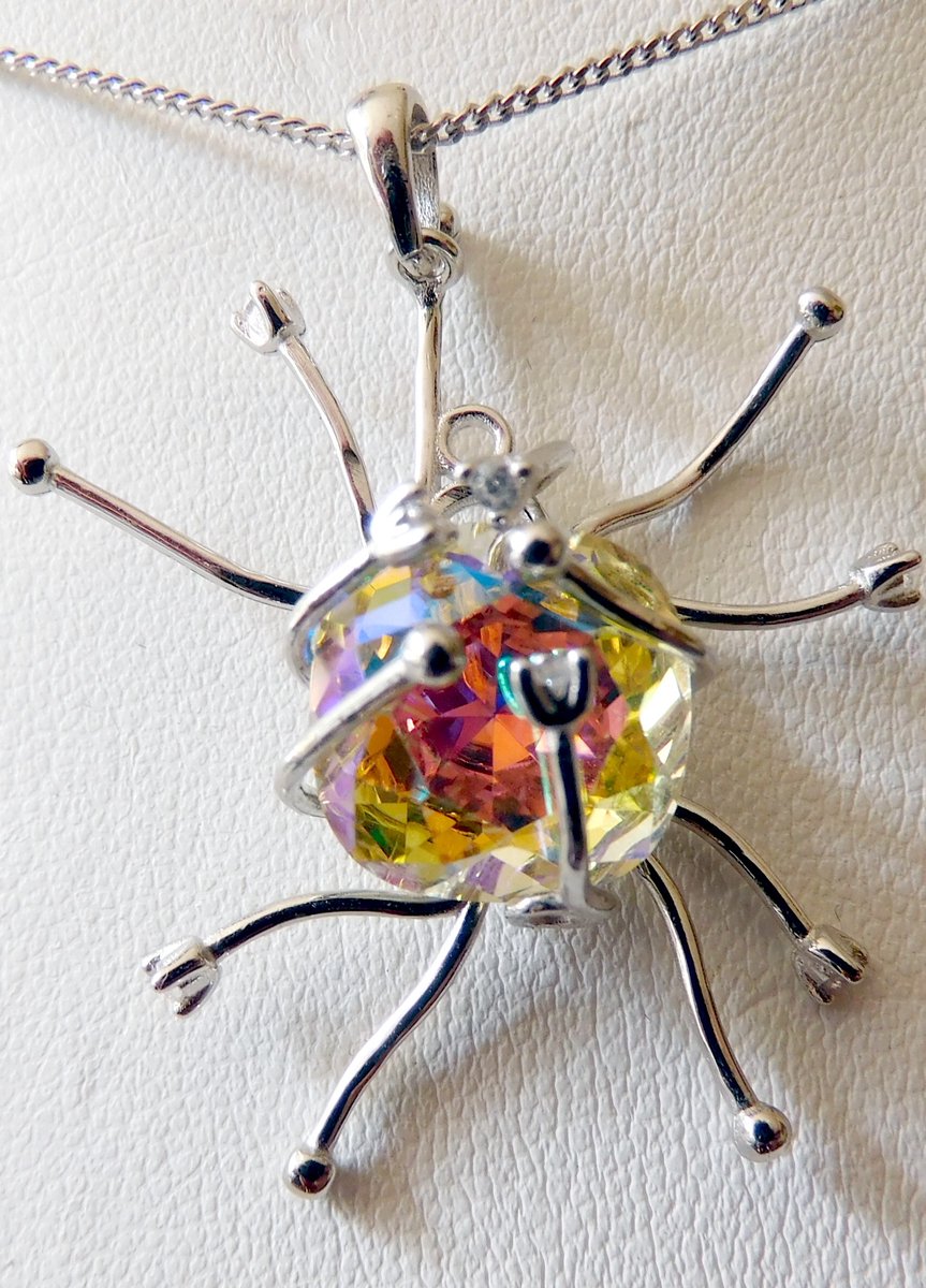 Hetty'S -Unieke Zilveren Hanger Spin – Swarovski Kristal – Handgemaakt Sieraad