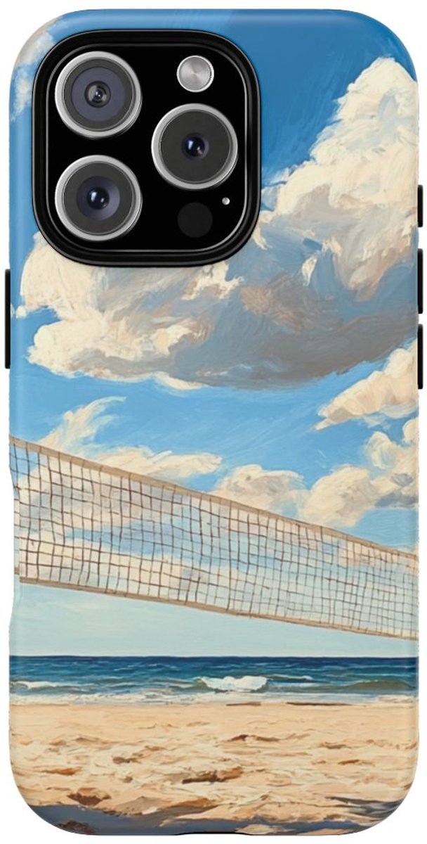 Volleybalnet op Zonnig Strand – Telefoonhoesje Geschikt voor iPhone 16 Pro