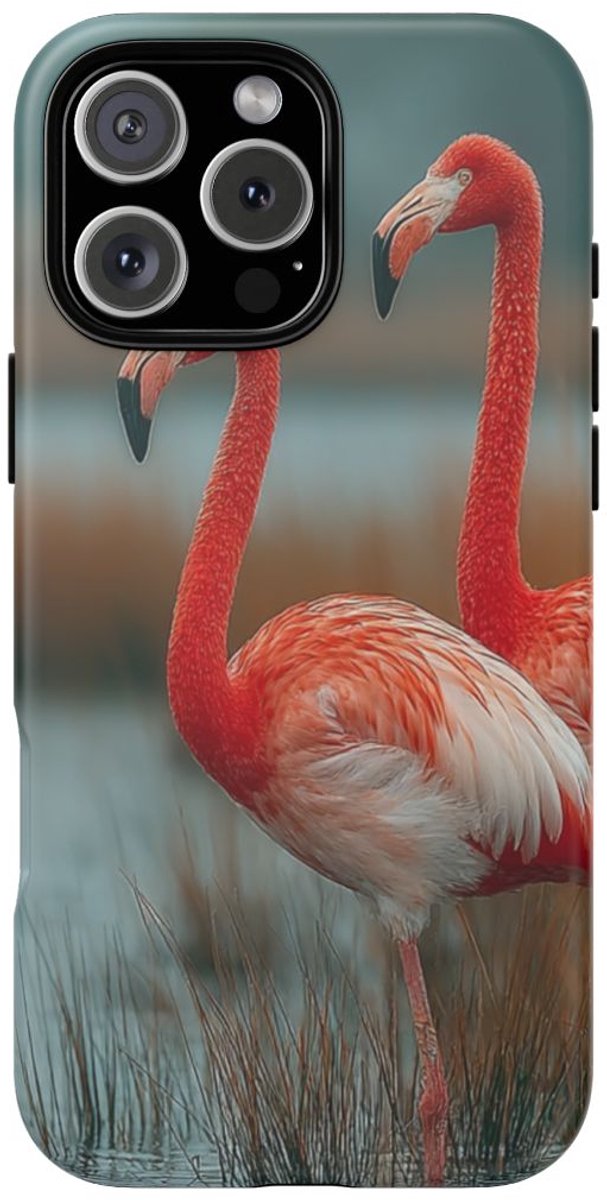 Flamingo’s in Moerasscène – Telefoonhoesje Geschikt voor iPhone 16 Pro Max