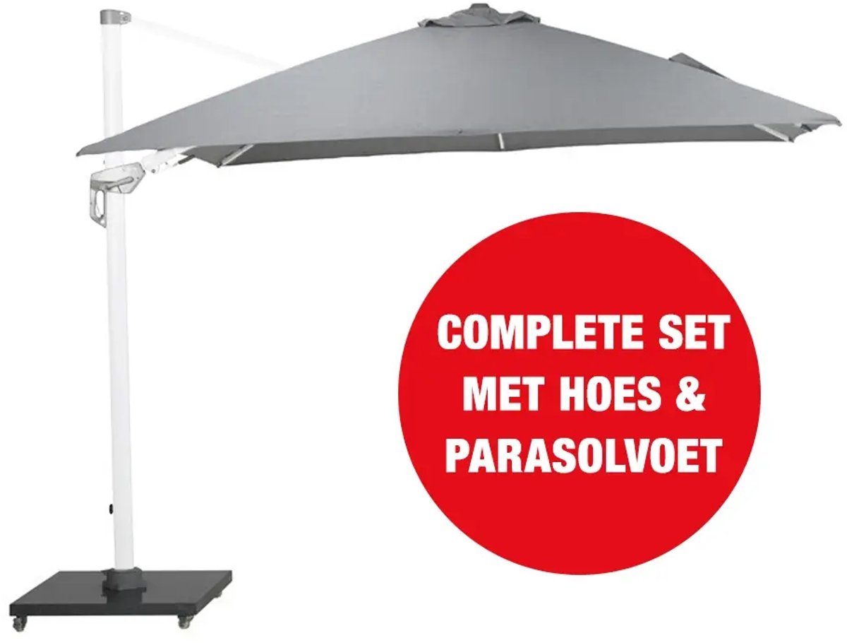 Hawaii Deluxe Zweefparasol Set 300x300 - Wit/Lichtgrijs