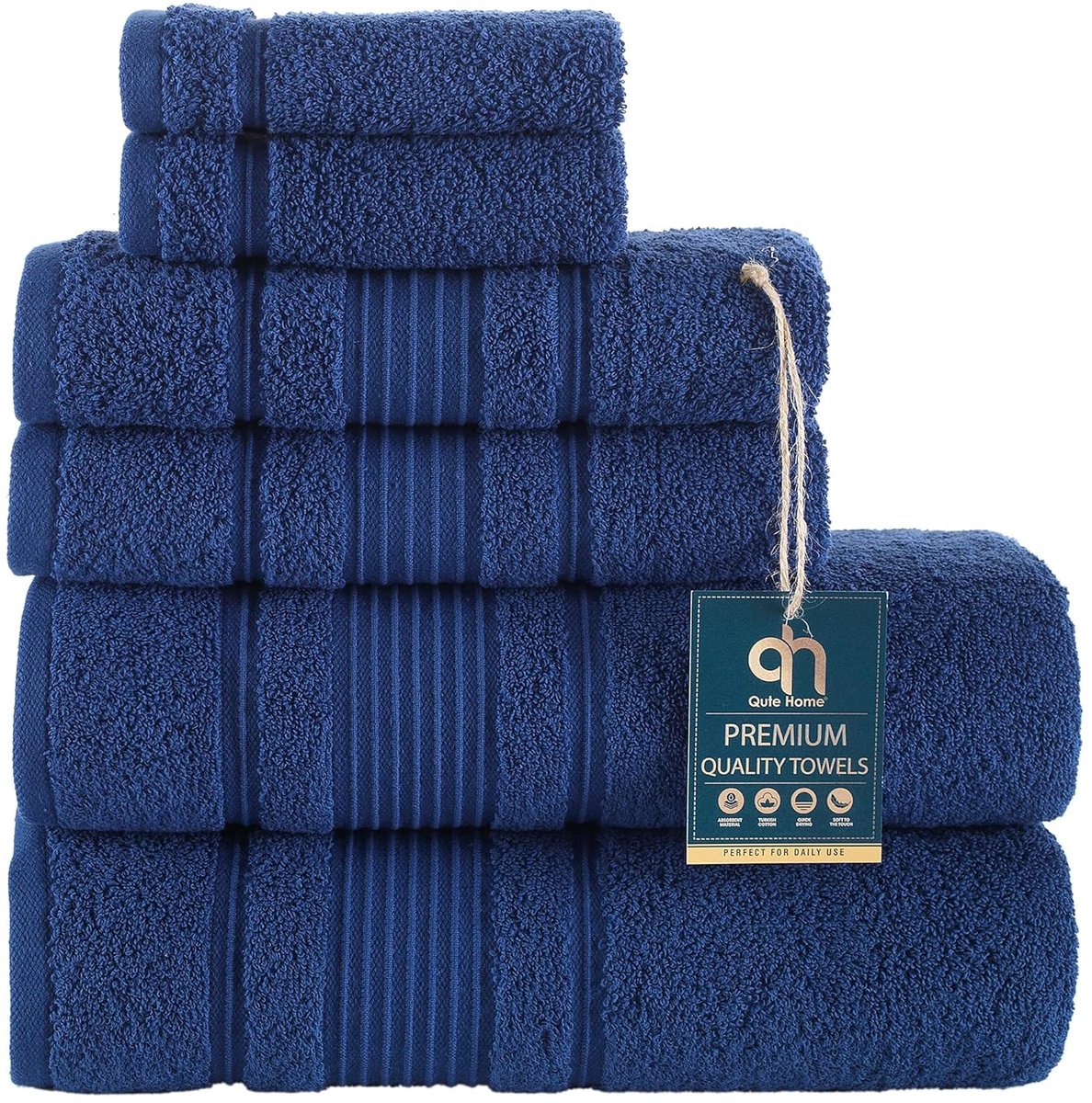 Luxe Turkse handdoeken set - 6 stuks - marineblauw - 100% katoen