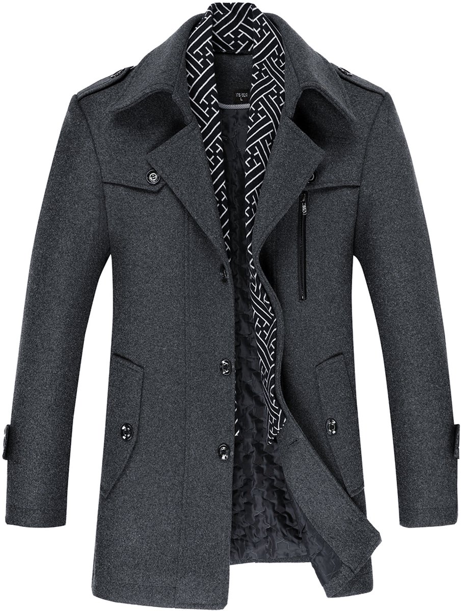 Allthemen Heren Parka Wollen Jassen - Korte Warme Winterjas- XL
