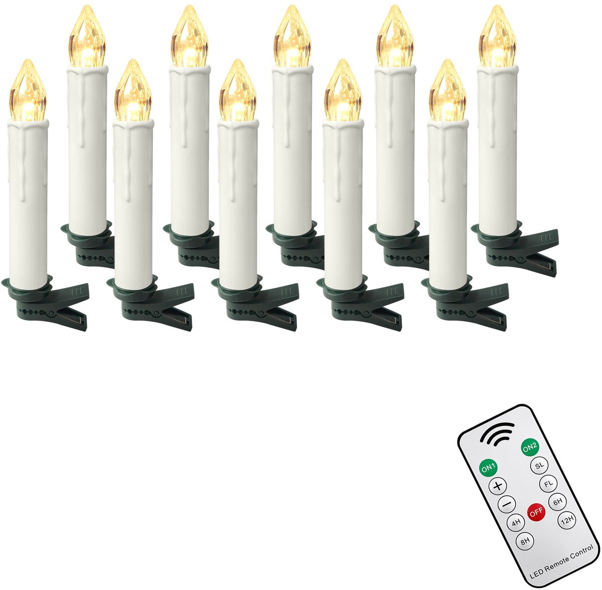 NAIZY 10x LED Kaarsen Kerstkaarsen draadloos warm wit Kerstkaars met timerfunctie afstandsbediening Kerstkaarsen LED kaars met clip, voor feestdecoratie bruiloft feest, zonder Batterij