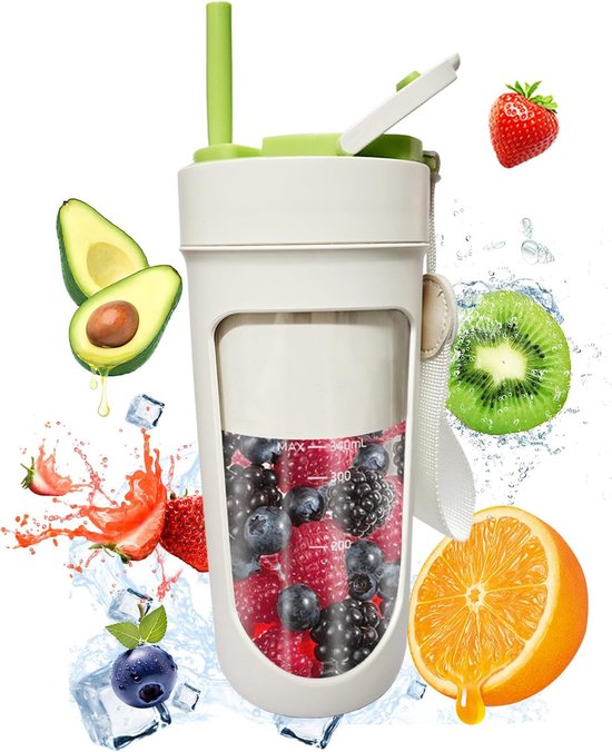 Sapcentrifuge - draagbare blender - smoothie blenderbeker - draagbare sapcentrifuge met deksel - 10 messen - Nippen en drinken door een rietje - crushbaar ijs - 340ml - voor shakes - smoothies - voor reizen - sport - kamperen - fitness - groente van Merkloos — afbeelding 3