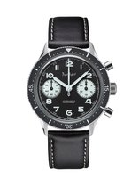 Hanhart 415 ES 39 Reverse Panda - Horloge - zwarte lederen band - leder - 39 mm
