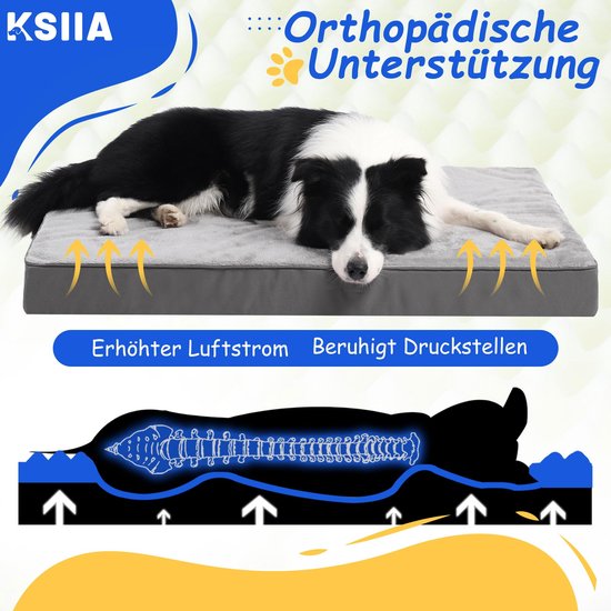 Gimars 9,5 cm Dikke Orthopedische Hondenmand, Grote Hondenmand met Kussen & 28D Eierschotelmatras, Waterdichte Voering, Wasbare Pluche Hoes Hondenbank voor Grote Senior, Artritische Honden