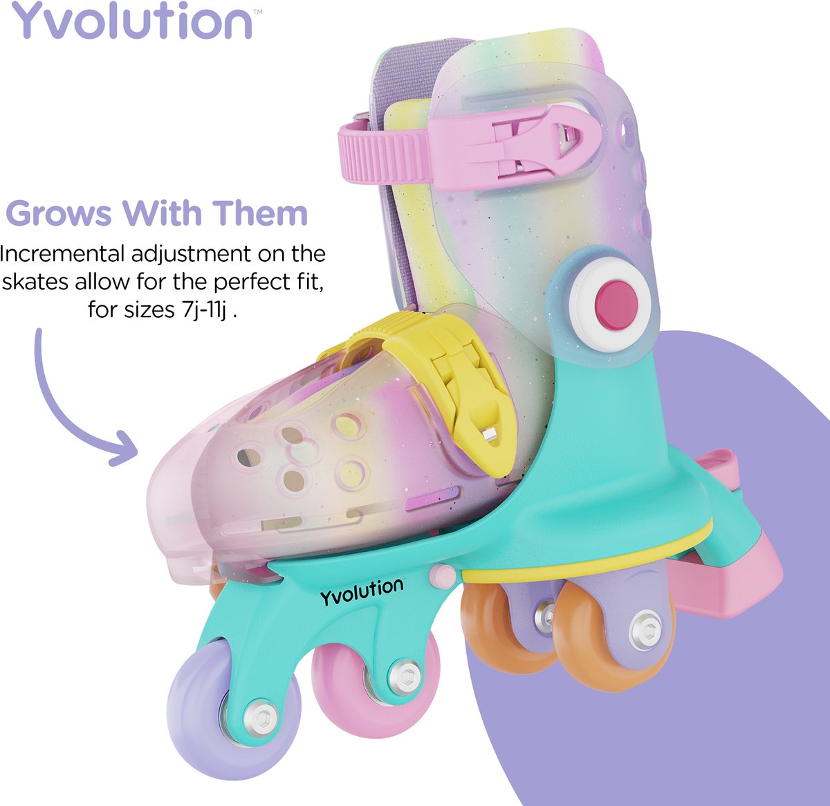 Yvolution Twista Skates – Verstelbare kinderskeelers Van rolschaats naar skates – 34 Rainbow