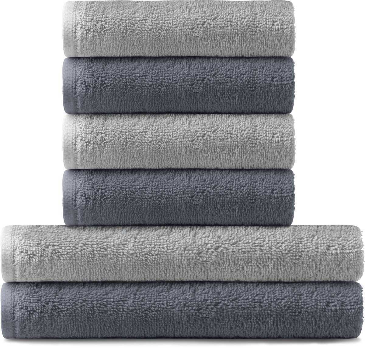 Barbons Handdoeken - Set van 6 - 70x140 / 50 x 100 Handdoek Set - Badhanddoeken - Antraciet/Lichtgrijs