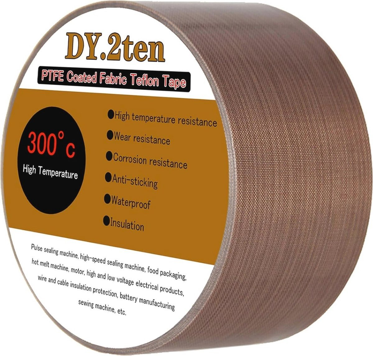 QPFO® PTFE Glasvezel Tape 2" x 33ft – Hoge Temperatuur Teflon Tape – Hittebestendige Afdichtingstape voor Vacuümsealers en Verpakkingsmachines
