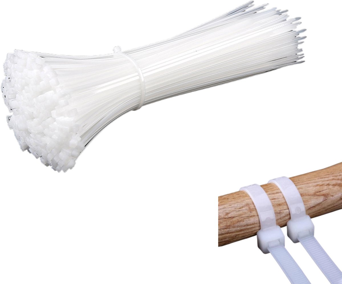 200 zelfborgende nylon kabelbinders - Sterke klikbinders - UV-bestendig - Geschikt voor kabelbeheer binnenshuis - Wit