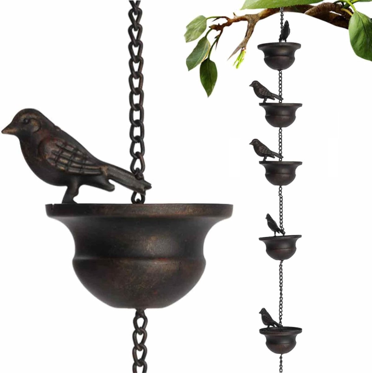 Regenketting in Vogelvorm - Hangende Regenwateropvanger voor Tuin en Buiten - Decoratieve Regenketting van 80 cm - Mobiele Regenafvoer met Natuurlijk Ontwerp - Geschikt voor Dakgoten en Regenpijpen