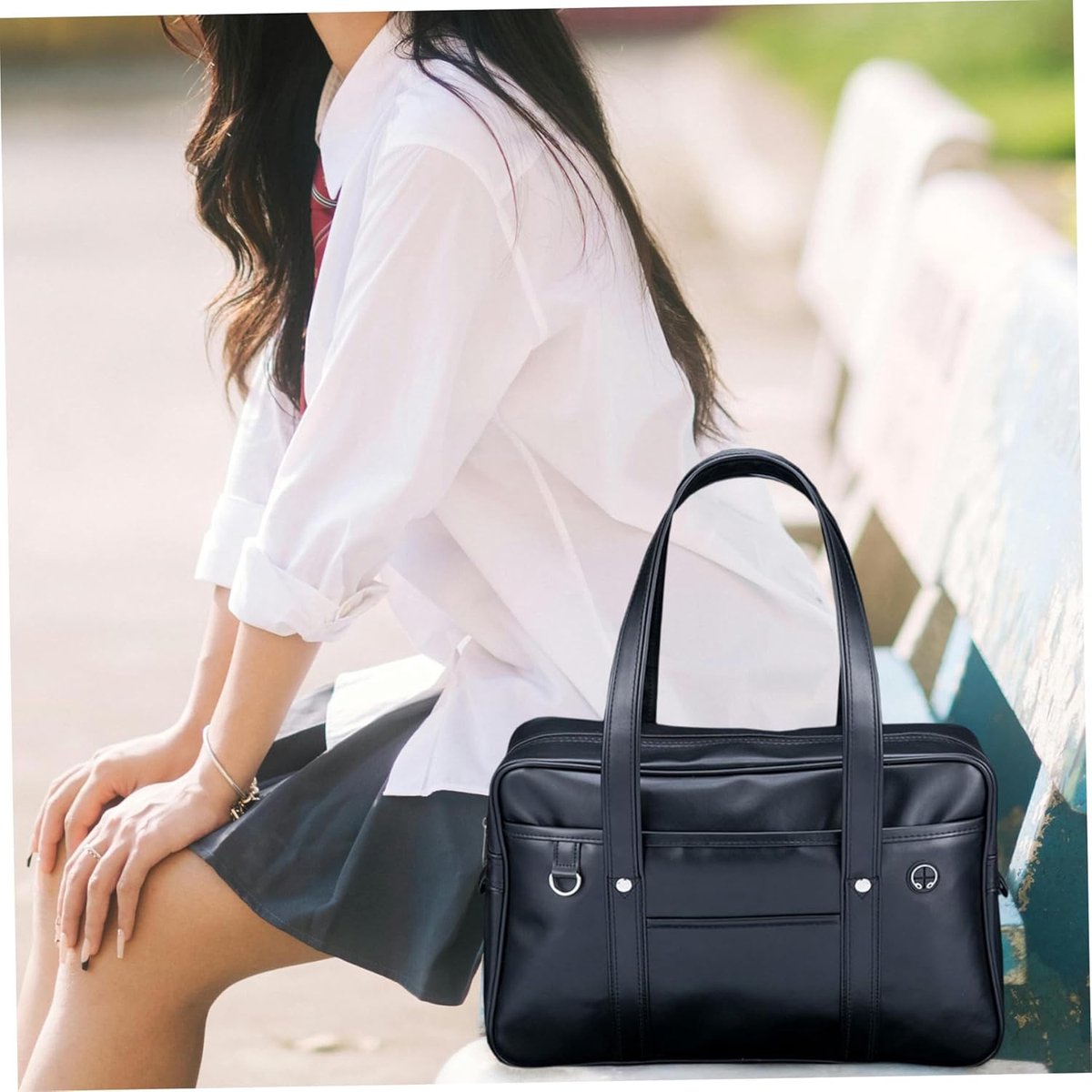 DIRRONA Damen Schultertasche – PU Leder Handtasche im akademischen Stil für Alltag, Arbeit und Studium, Leichte strukturierte Tote Tasche Klassisches Schwarz