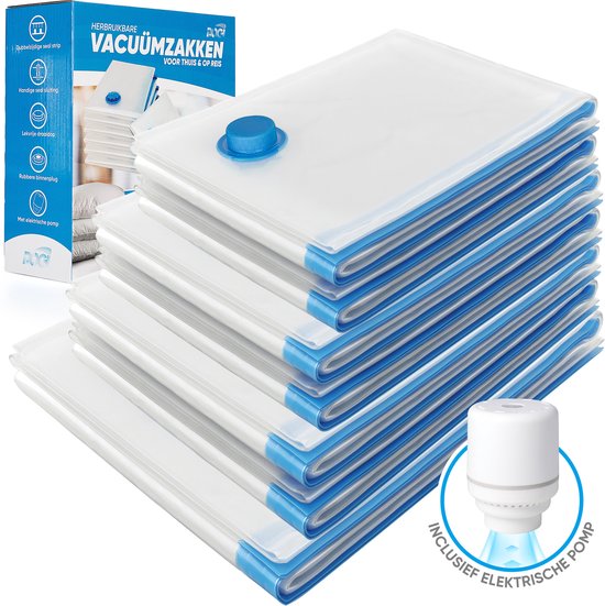 8 Stuks Rogi Vacuumzakken met elektrische pomp - Uitermate geschikt voor vacumeren van dekbedden & kleding - Reiszakken - Vacuum Opbergzakken