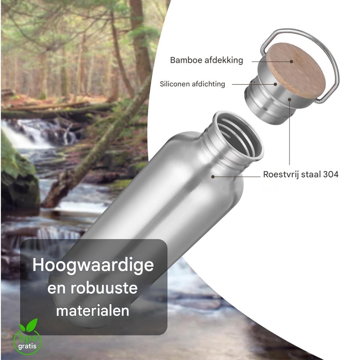 TOVBMUP RVS waterfles - 1 liter - Niet geïsoleerd - Enkelwandig - Lekvrij - Metalen waterfles - Drinkfles voor buiten - Ideaal voor op reis, sport en school thumbnail 5