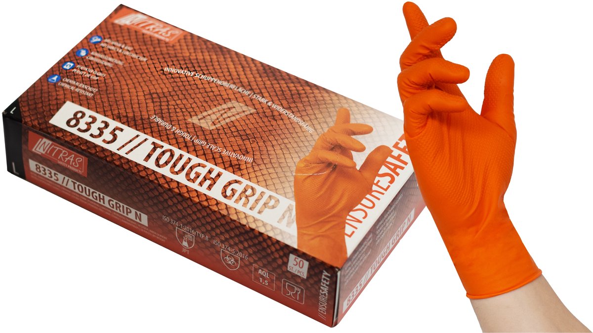 Nitras Nitril Handschoenen 8335 Touch grip N oranje - 50 stuks - XL