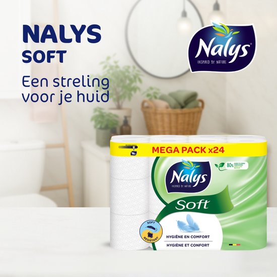 Papier toilette Nalys Soft mega pack x24, 80% matériaux recyclés.