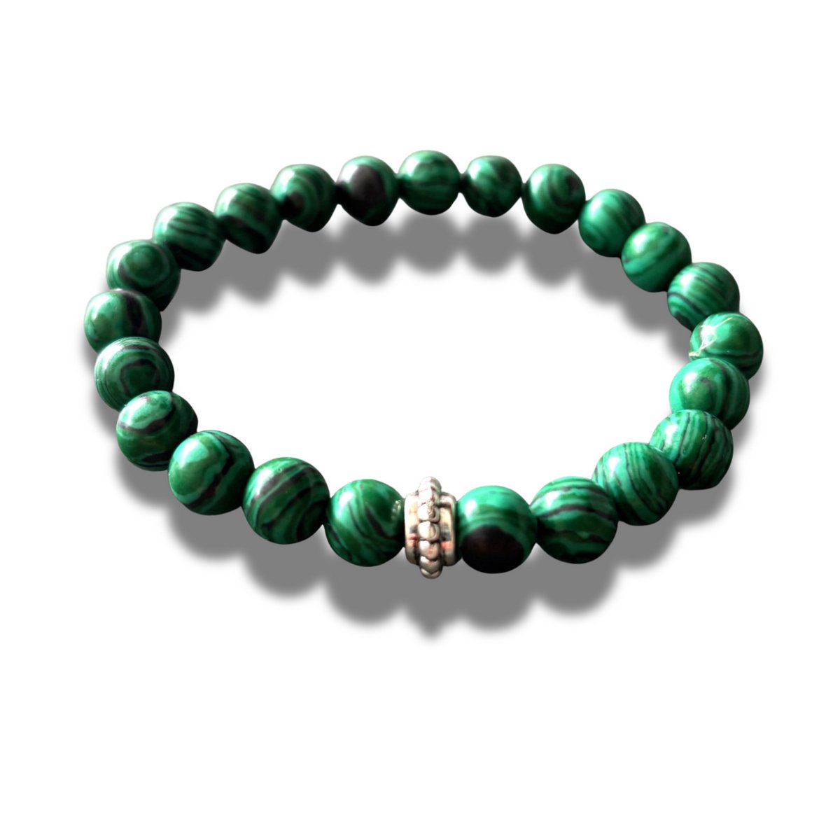 Armband - natuursteen - malachiet - 8 mm 19 cm met zilverkleurig element